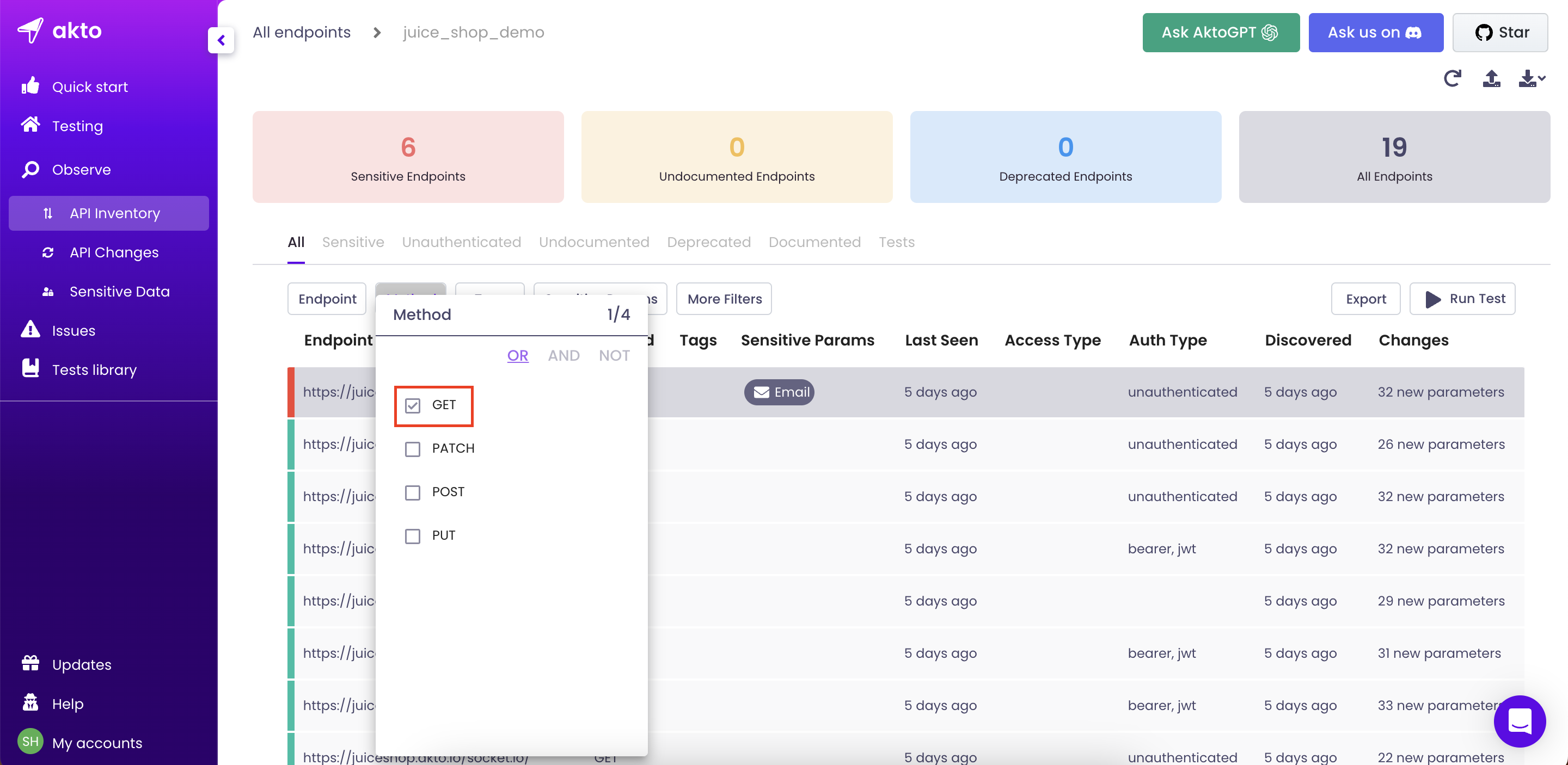 Running tests only on GET endpoints