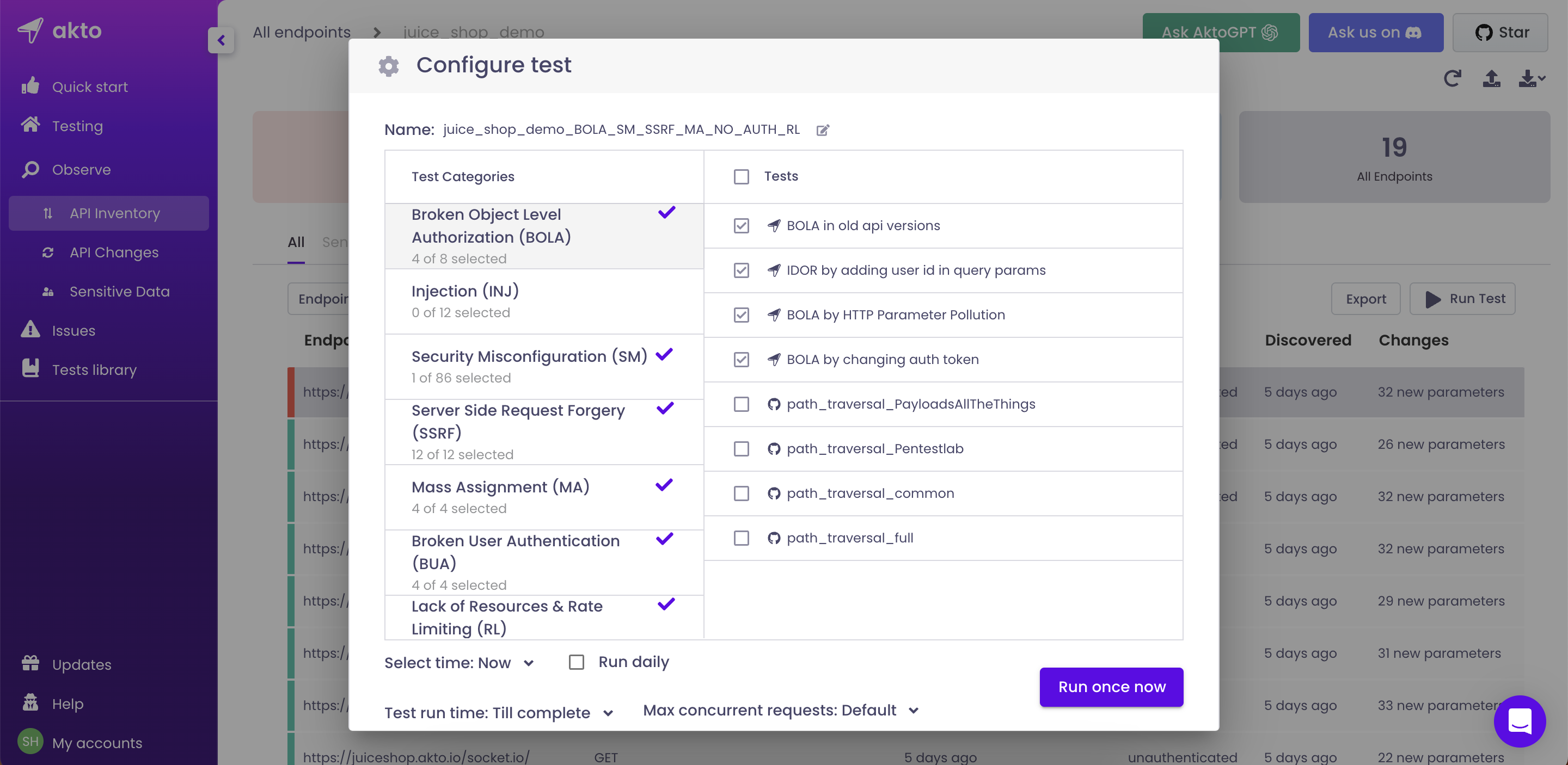 Customise the test as you want to run it your CICD